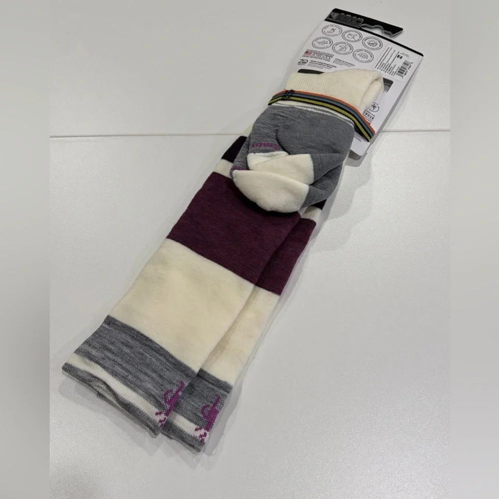 Smartwool Women's Large Snowboard OTC Socks Targeted Cushion White Purple NWT